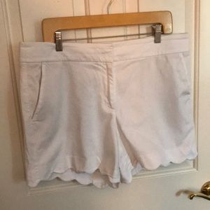 Talbots white cotton pique shorts with scalloped hem.